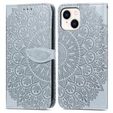  iPhone 15 Plus Fodral L&auml;der Med Tryck Gr&aring; - Teknikhallen.se