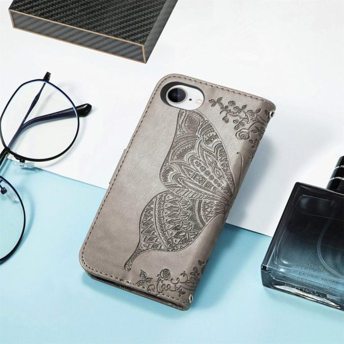 Bild 6,  iPhone 17e / 16e Fodral Med Fjäril Tryck Grå - Teknikhallen.se