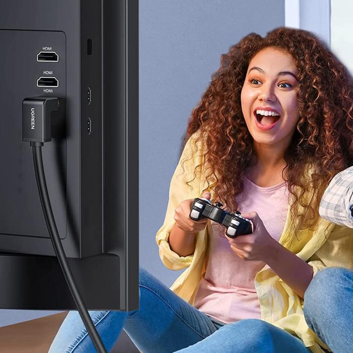 Bild 2, UGREEN UGREEN 1.5m 270° 4K 60Hz HDMI - HDMI Kabel Elbow Svart - Teknikhallen.se