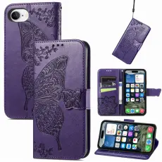  iPhone 17e / 16e Fodral Med Fj&auml;ril Tryck Lila - Teknikhallen.se
