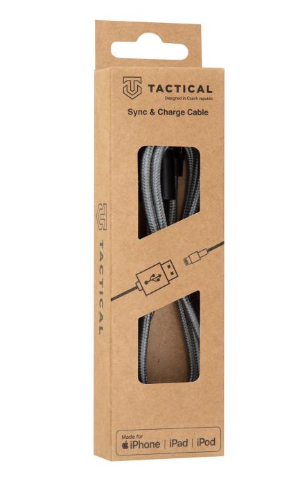 Bild 2, Tactical Tactical 1m 2.4A 12W MFi Lightning Laddkabel Nylon Grå - Teknikhallen.se