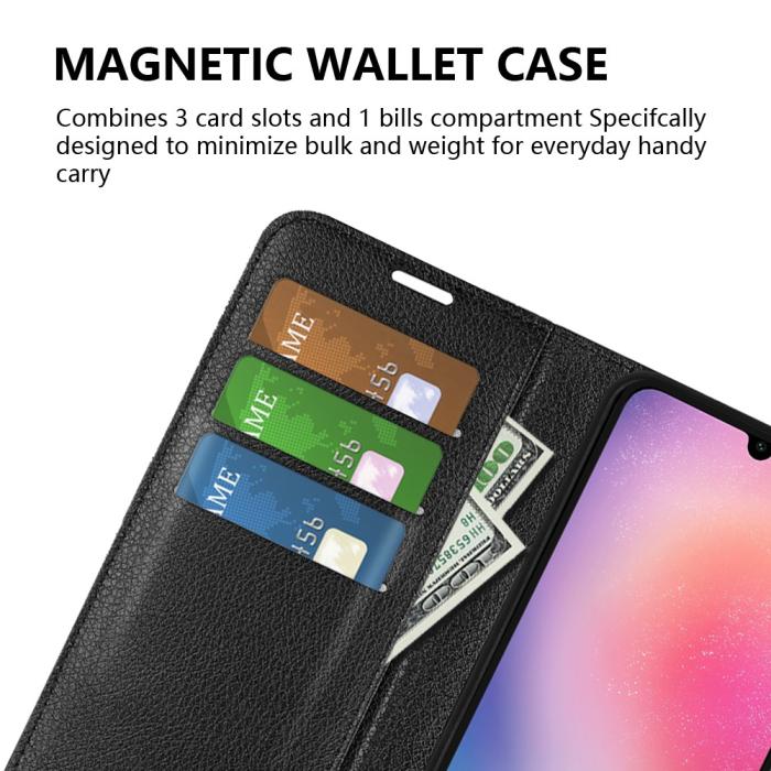 Bild 5,  Samsung Galaxy A16 Fodral Litchi Läder Svart - Teknikhallen.se