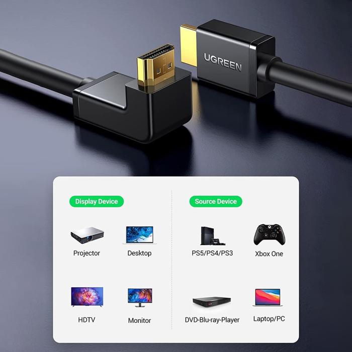 Bild 3, UGREEN UGREEN 1.5m 270° 4K 60Hz HDMI - HDMI Kabel Elbow Svart - Teknikhallen.se