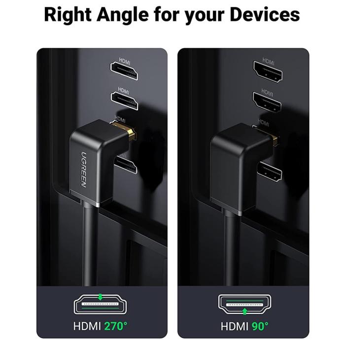 Bild 5, UGREEN UGREEN 1.5m 270° 4K 60Hz HDMI - HDMI Kabel Elbow Svart - Teknikhallen.se