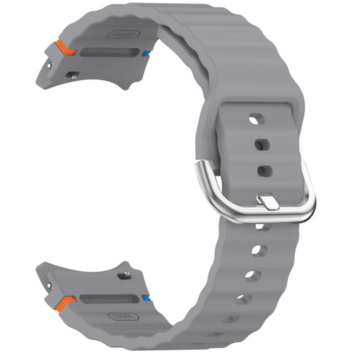 Bild 2,  Galaxy Watch 5/5 Pro/6/7/FE Armband Silikon Wave Design Grå - Teknikhallen.se