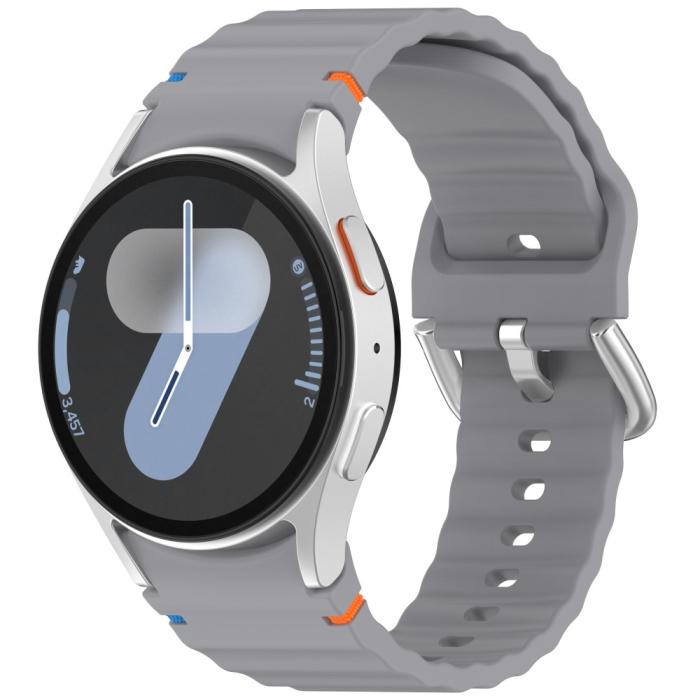 Bild 4,  Galaxy Watch 5/5 Pro/6/7/FE Armband Silikon Wave Design Grå - Teknikhallen.se
