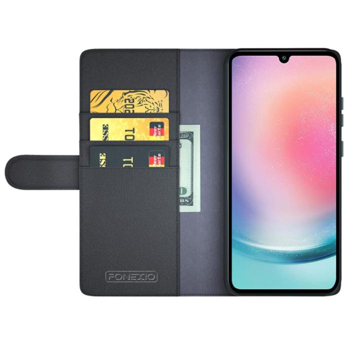 Bild 2,  Samsung Galaxy A25 5G Fodral Premium Äkta Läder Svart - Teknikhallen.se