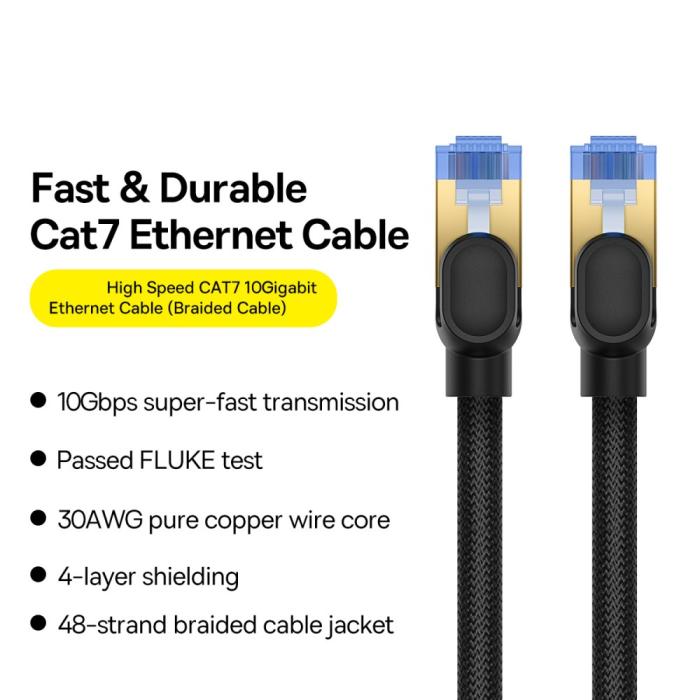 Bild 2, BASEUS BASEUS 3 m Cat7 RJ45 Nätverkskabel Svart - Teknikhallen.se