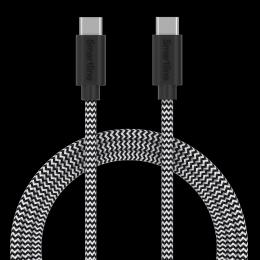 Smartline Smartline 1m 3A USB-C - USB-C Nylon Laddningskabel Svart/Vit - Teknikhallen.se