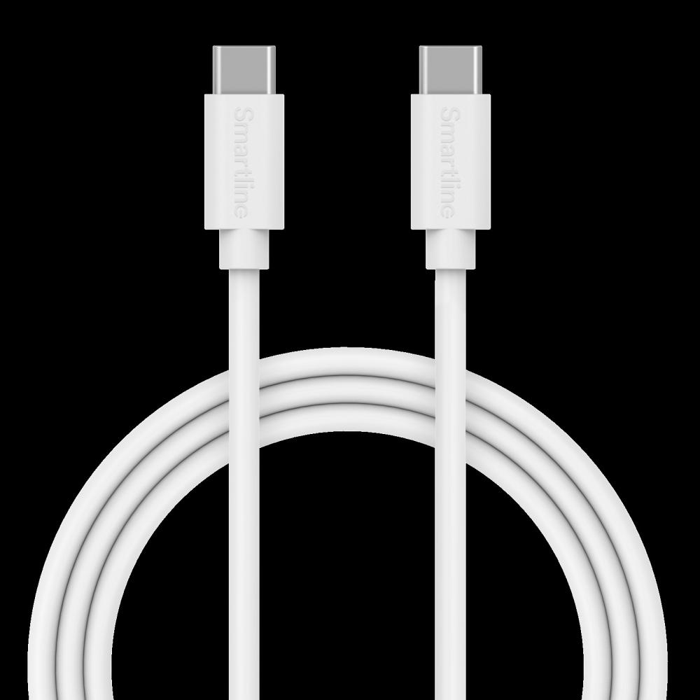 Smartline Smartline 2m 3A USB-C - USB-C Laddningskabel Vit - Teknikhallen.se