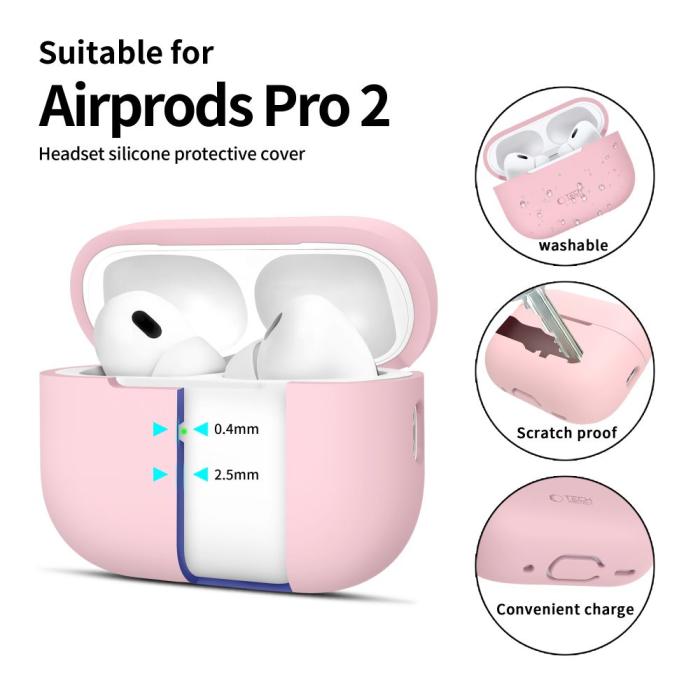 Bild 2, Tech-Protect Tech-Protect AirPods Pro 1/2 Skal Silikon Dusty Pink - Teknikhallen.se