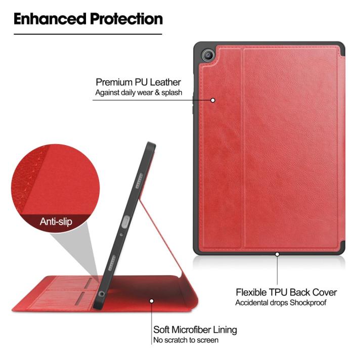 Bild 4,  Galaxy Tab S9 FE Fodral Business Läder Pennhållare Röd - Teknikhallen.se