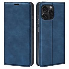  iPhone 16 Pro Fodral Flip L&auml;der Bl&aring; - Teknikhallen.se