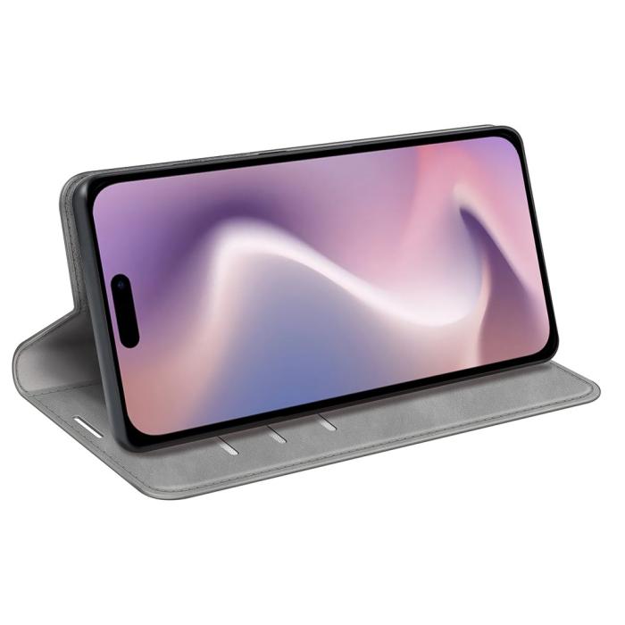 Bild 3,  iPhone 16 Pro Fodral Flip Läder Grå - Teknikhallen.se