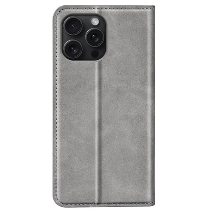 Bild 6,  iPhone 16 Pro Fodral Flip Läder Grå - Teknikhallen.se
