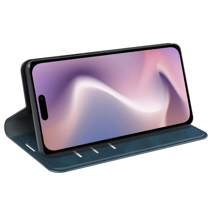 Bild 3,  iPhone 16 Pro Fodral Flip Läder Blå - Teknikhallen.se