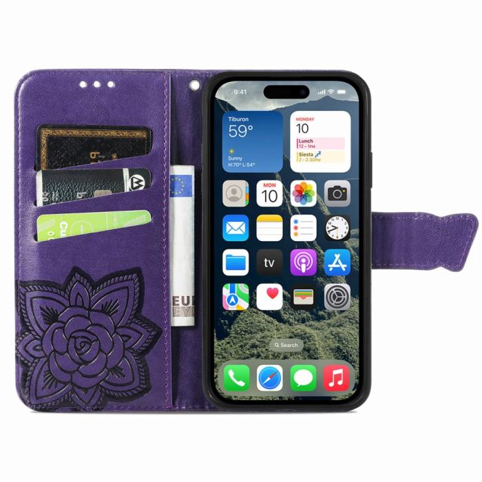 Bild 3,  iPhone 17e / 16e Fodral Med Fjäril Tryck Lila - Teknikhallen.se