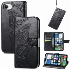  iPhone 17e / 16e Fodral Med Fj&auml;ril Tryck Svart - Teknikhallen.se