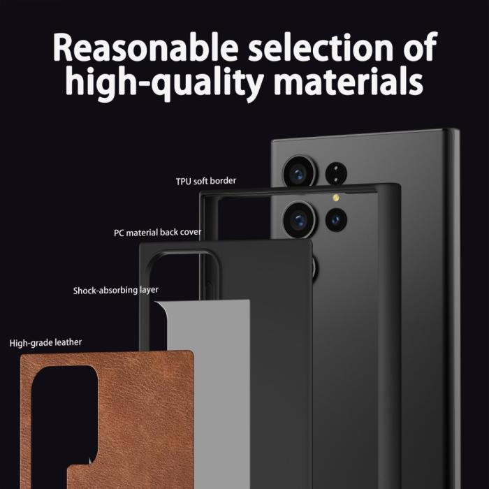 Bild 6,  Galaxy S24 Ultra Läderbelagt Hybrid Skal Röd - Teknikhallen.se