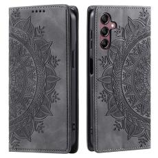  Samsung Galaxy A55 5G Fodral Mandala Flip L&auml;der Gr&aring; - Teknikhallen.se