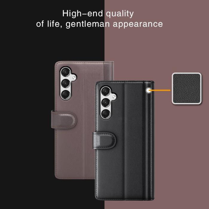 Bild 5,  Samsung Galaxy A25 5G Fodral Premium Äkta Läder Svart - Teknikhallen.se