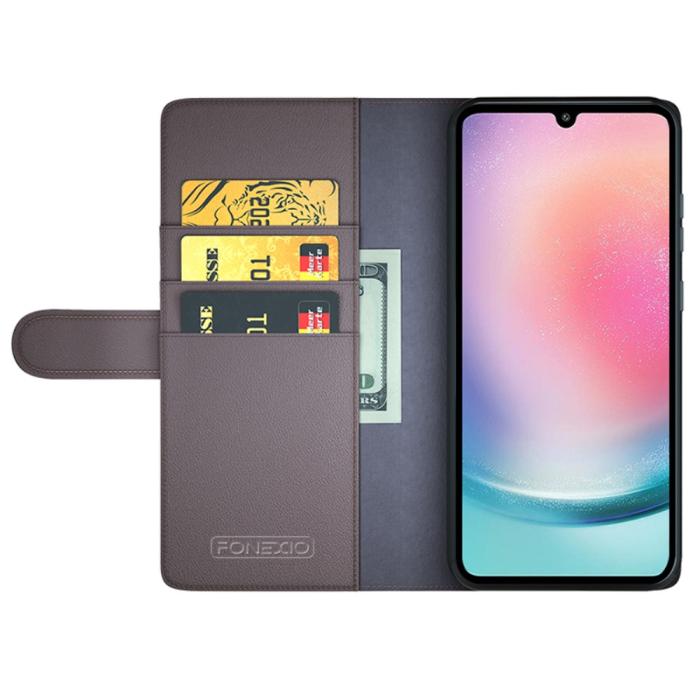 Bild 2,  Samsung Galaxy A25 5G Fodral Premium Äkta Läder Brun - Teknikhallen.se