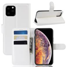  iPhone 11 Pro Max - Litchi Pl&aring;nboksfodral - Vit - Teknikhallen.se