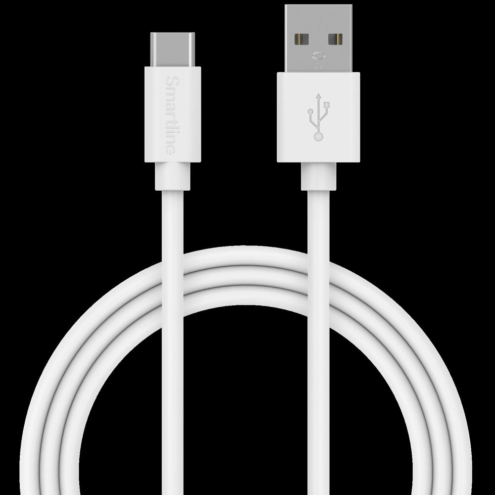 Smartline Smartline 1m 3A USB-C Laddningskabel Vit - Teknikhallen.se