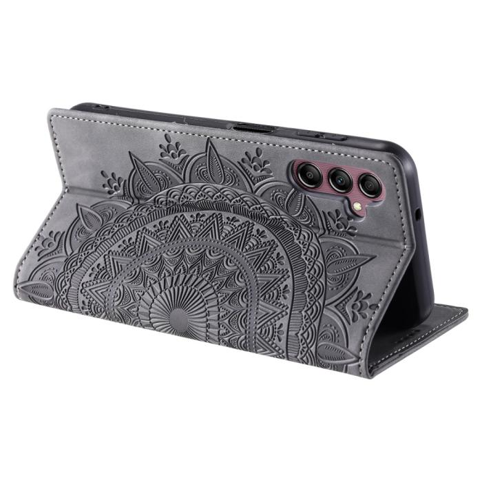 Bild 4,  Samsung Galaxy A55 5G Fodral Mandala Flip Läder Grå - Teknikhallen.se