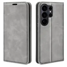  Samsung Galaxy S26 Ultra Fodral Flip Skin Touch L&auml;der Gr&aring; - Teknikhallen.se