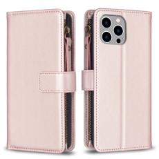  iPhone 15 Pro Max 9-Kort Multifunktionellt L&auml;der Fodral Ros&eacute;guld - Teknikhallen.se
