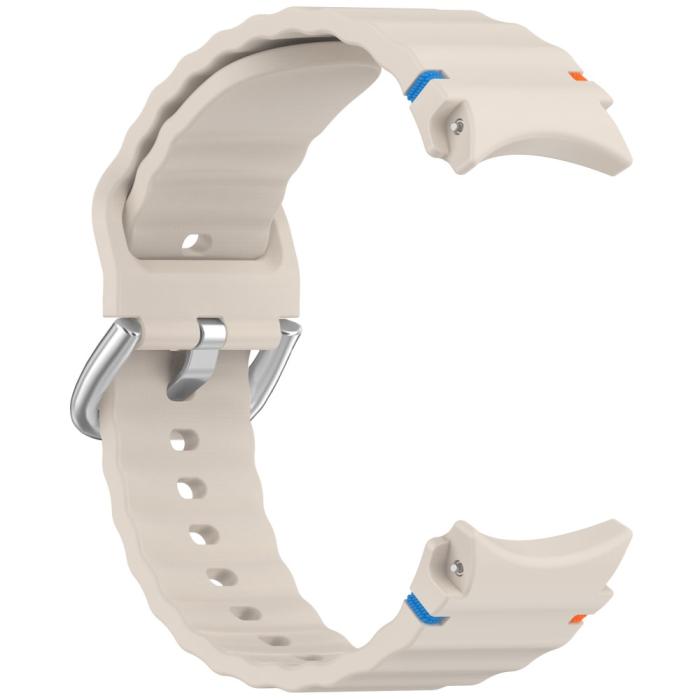 Bild 3,  Galaxy Watch 5/5 Pro/6/7/FE Armband Silikon Wave Design Beige - Teknikhallen.se