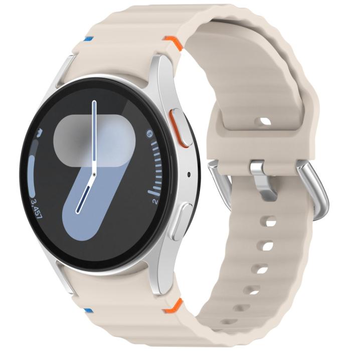 Bild 4,  Galaxy Watch 5/5 Pro/6/7/FE Armband Silikon Wave Design Beige - Teknikhallen.se