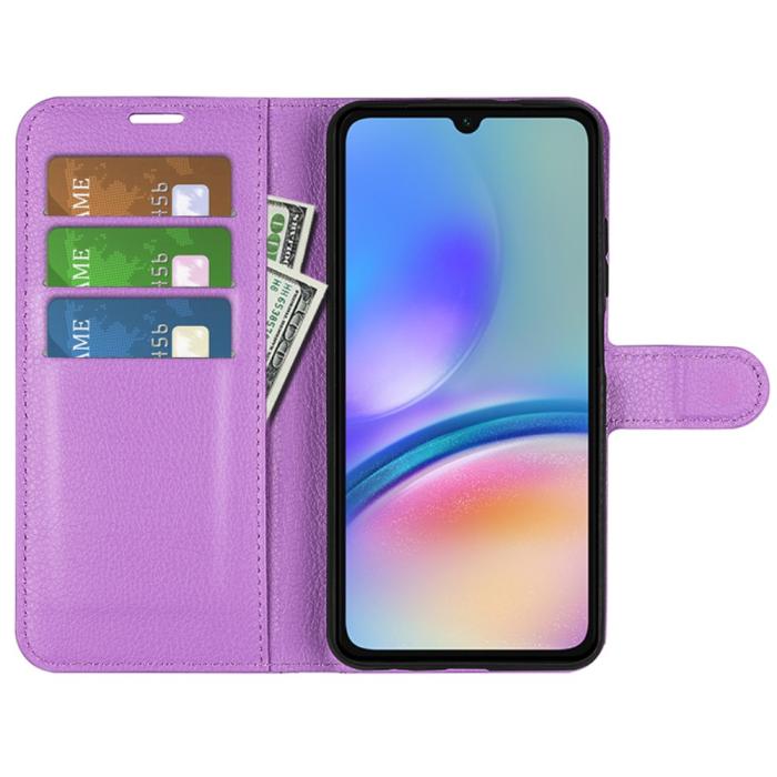 Bild 2,  Samsung Galaxy A05s 4G Fodral Litchi Läder Lila - Teknikhallen.se