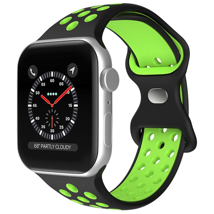 Bild 2, ColorPop Sportarmband Dual-Color Apple Watch 42/44/45/46/49 mm (M/L) Svart/Grön - Teknikhallen.se
