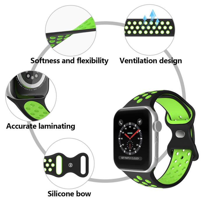 Bild 5, ColorPop Sportarmband Dual-Color Apple Watch 42/44/45/46/49 mm (M/L) Svart/Grön - Teknikhallen.se