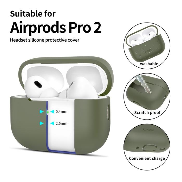 Bild 2, Tech-Protect Tech-Protect AirPods Pro 1/2 Skal Silikon Olive Green - Teknikhallen.se