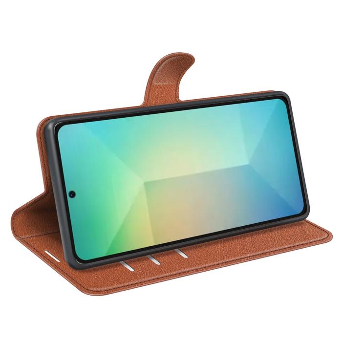 Bild 3,  Samsung Galaxy S25 Fodral Litchi Läder Brun - Teknikhallen.se