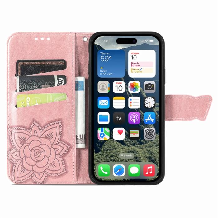 Bild 3,  iPhone 17e / 16e Fodral Med Fjäril Tryck Roséguld - Teknikhallen.se