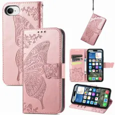  iPhone 17e / 16e Fodral Med Fj&auml;ril Tryck Ros&eacute;guld - Teknikhallen.se