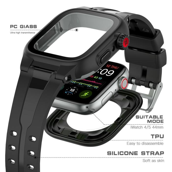 Bild 2, ShellBox ShellBox Armband Apple Watch 44 mm Vattentätt Skal Svart - Teknikhallen.se