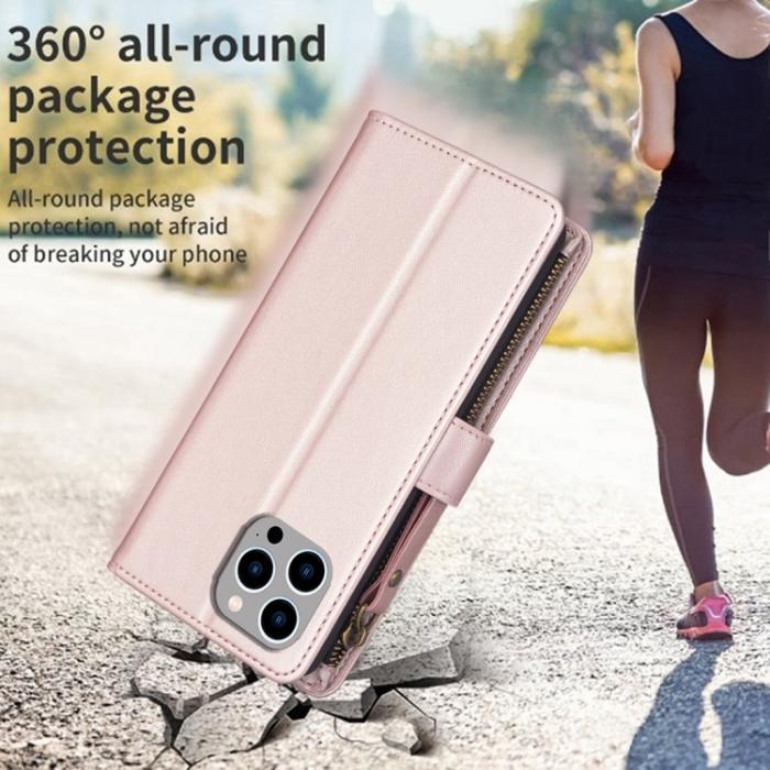 Bild 6,  iPhone 15 Pro Max 9-Kort Multifunktionellt Läder Fodral Roséguld - Teknikhallen.se