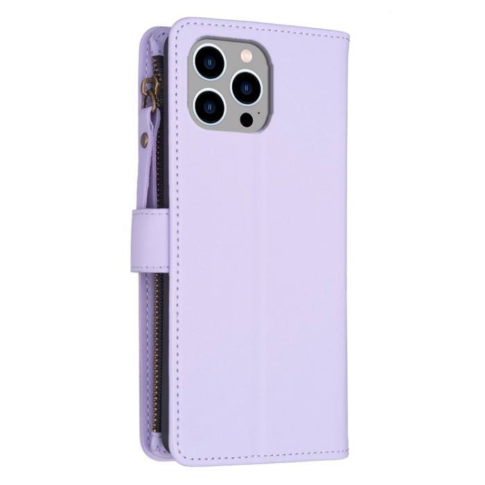 Bild 3,  iPhone 15 Pro Max 9-Kort Multifunktionellt Läder Fodral Lila - Teknikhallen.se