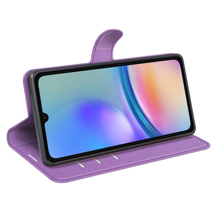 Bild 3,  Samsung Galaxy A05s 4G Fodral Litchi Läder Lila - Teknikhallen.se