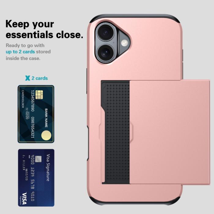 Bild 3,  iPhone 16 Skal Hybrid Med Kortfack Guld - Teknikhallen.se