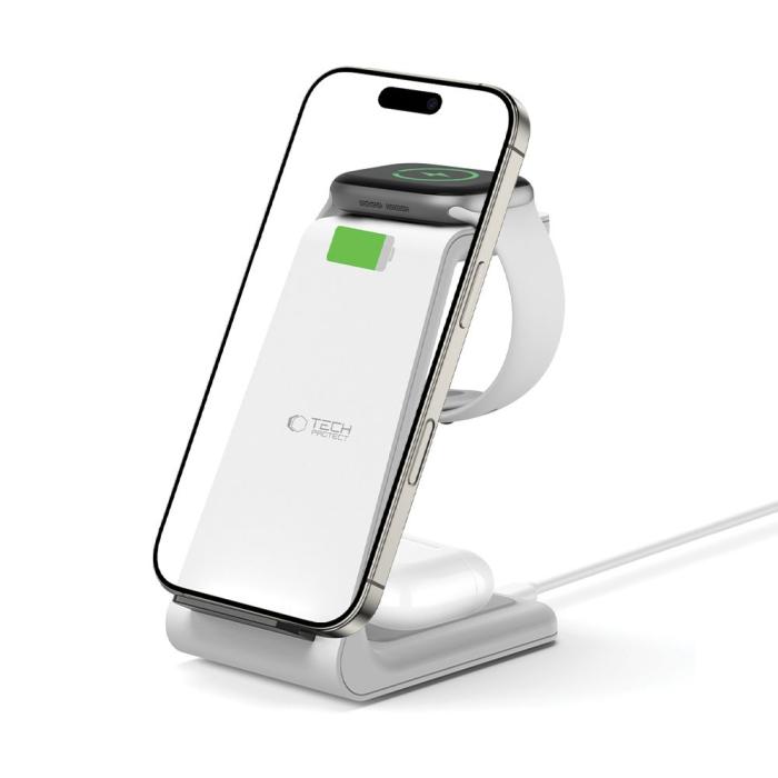 Bild 2, Tech-Protect Tech-Protect 15W Qi 3in1 Trådlös Laddare Apple Vit - Teknikhallen.se