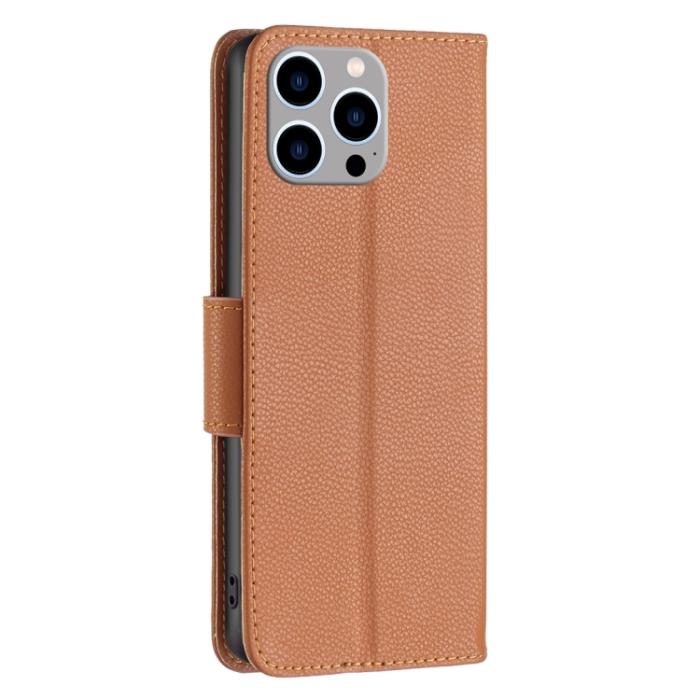 Bild 3,  iPhone 15 Pro Max Fodral Litchi Shark Läder Brun - Teknikhallen.se