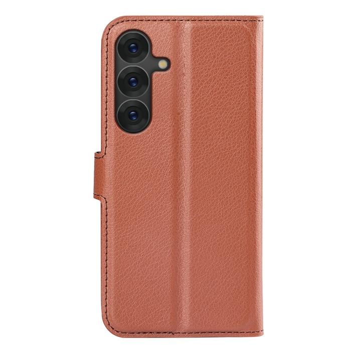 Bild 6,  Samsung Galaxy S25 Fodral Litchi Läder Brun - Teknikhallen.se