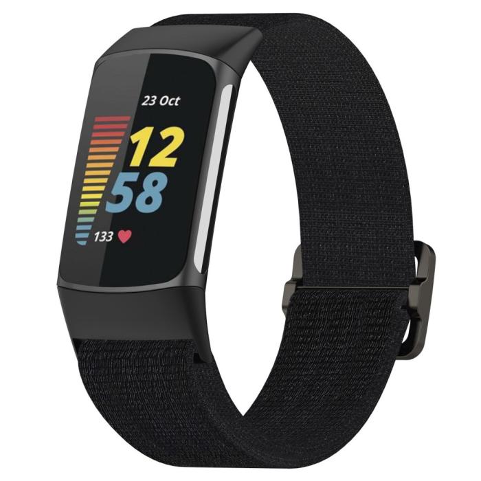 Bild 2,  Fitbit Charge 6 / 5 Armband Justerbart Nylon Svart - Teknikhallen.se