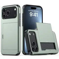  iPhone 17 Pro Skal Hybrid Med Kortfack Milit&auml;r Gr&ouml;n - Teknikhallen.se